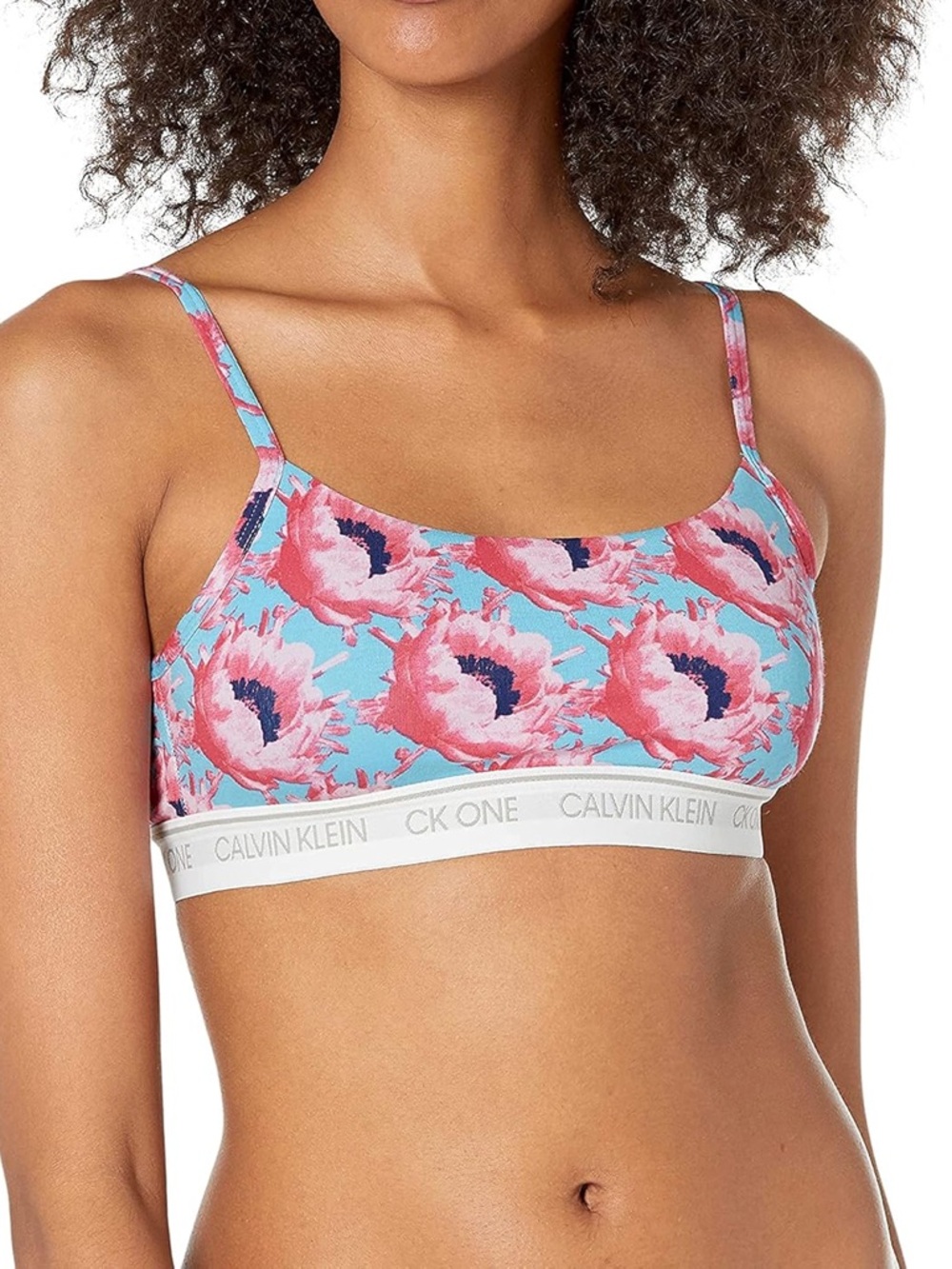 NWT Calvin Klein CK One Cotton Unlined Bralette - Prosper Floral Pink Smoothie